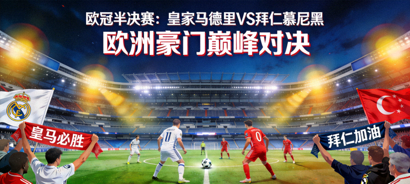 欧冠半决赛：皇家马德里对阵拜仁慕尼黑，欧洲豪门对决